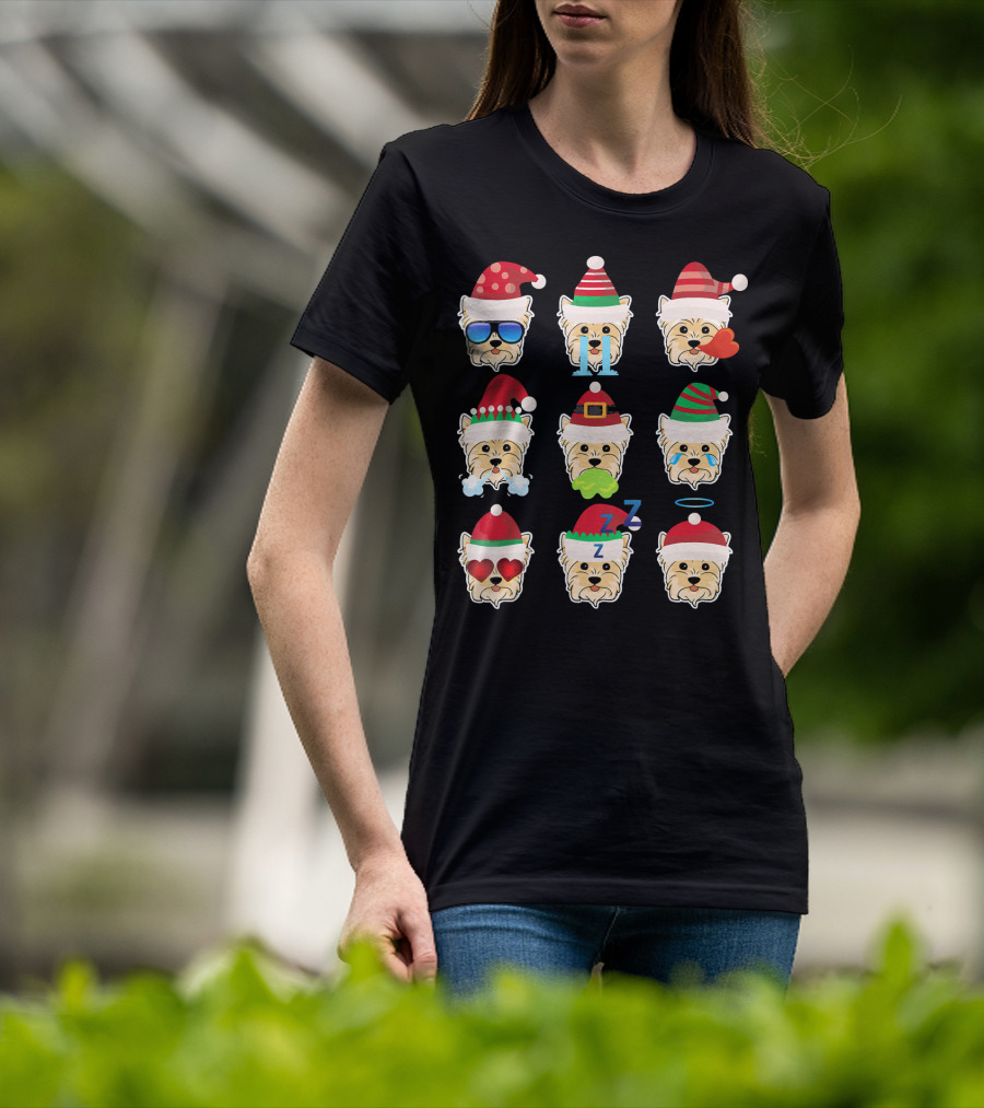 YORKIE POO Dog Santa Claus Costume Merry Faces Christmas Moods T-Shirt
