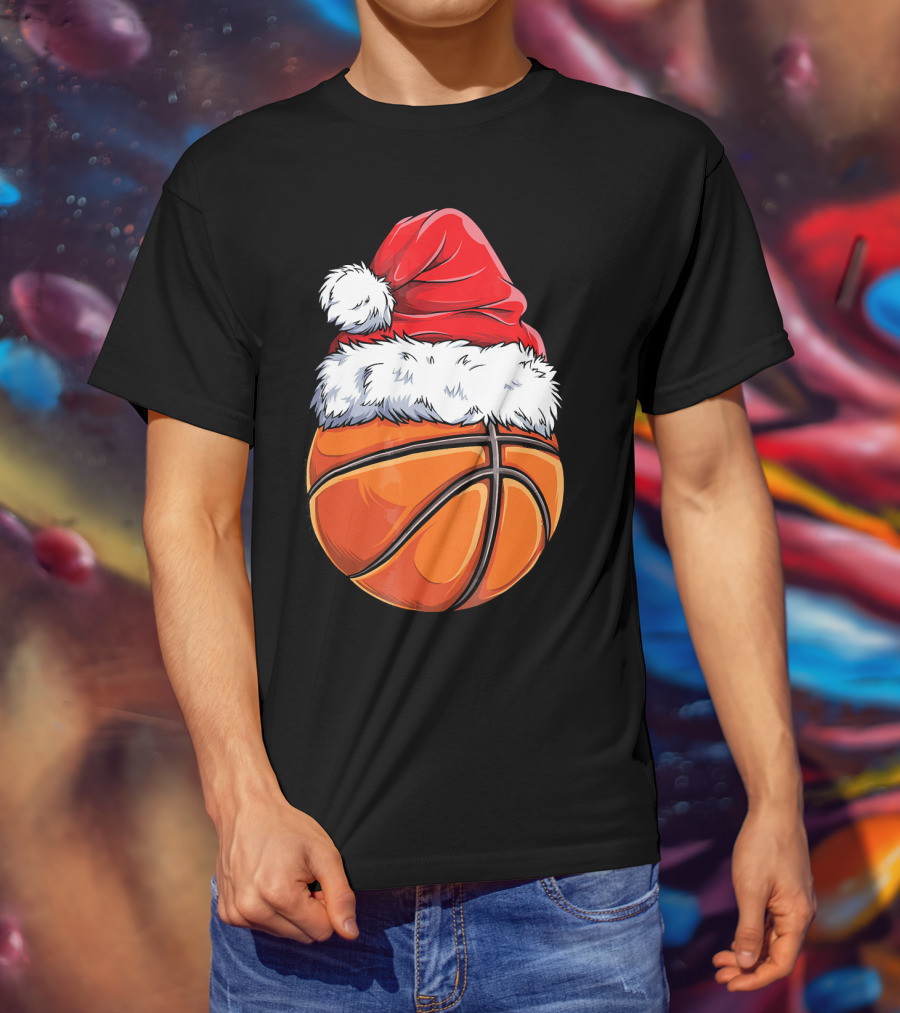 Basketball Santa Hat T-Shirt