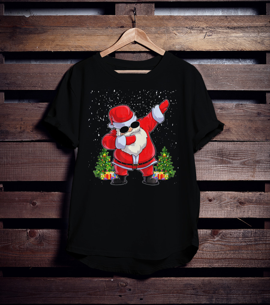 Dabbing Santa Christmas Holiday With Presents And Trees T-Shirt