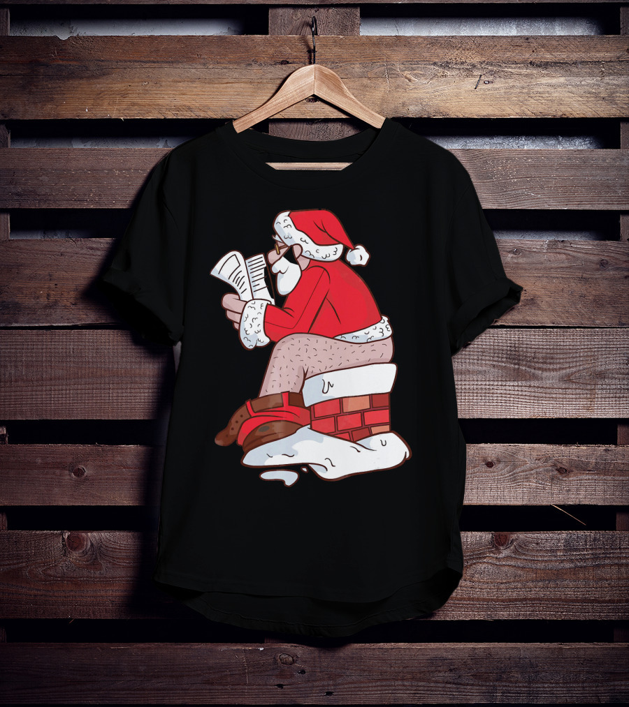 Pooping Santa Naughty List Kids Festive Chimney Cartoon T-Shirt