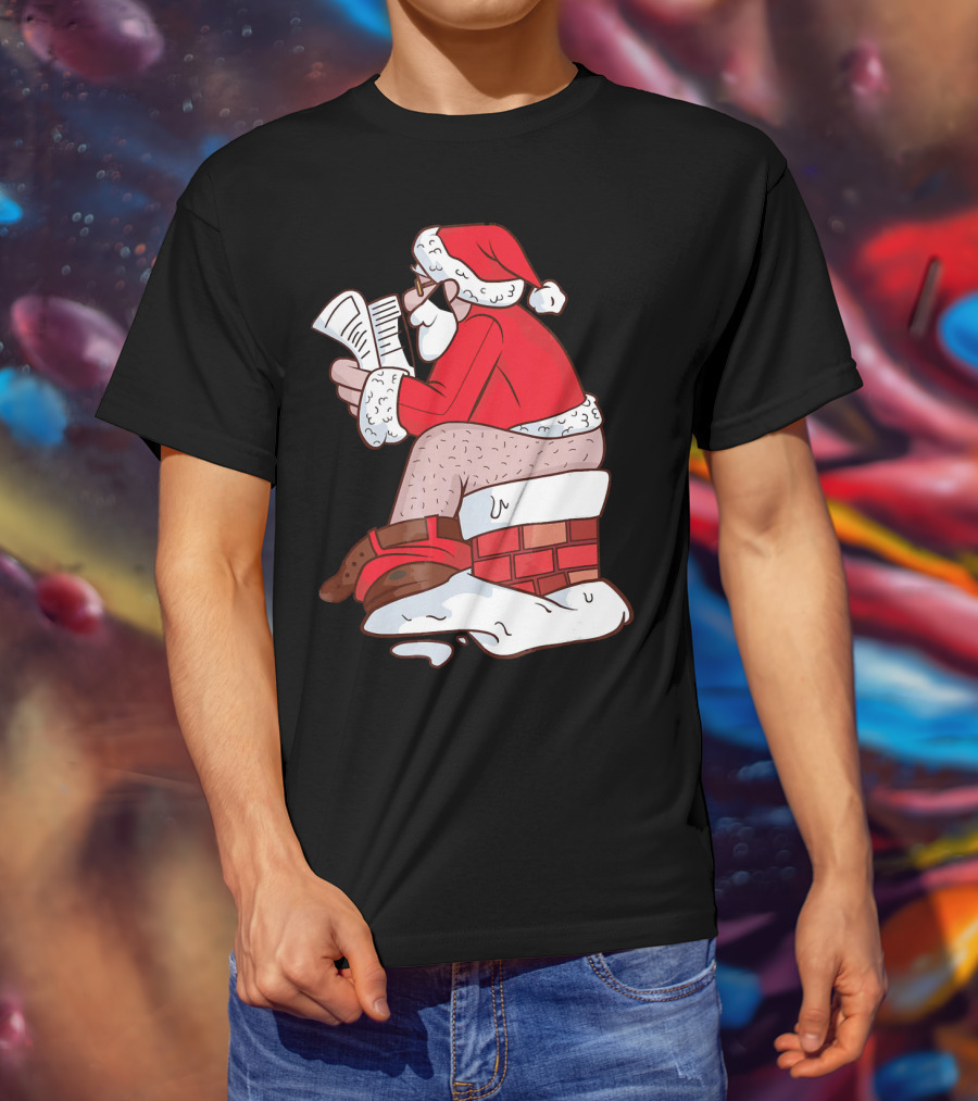Pooping Santa Naughty List Kids Festive Chimney Cartoon T-Shirt