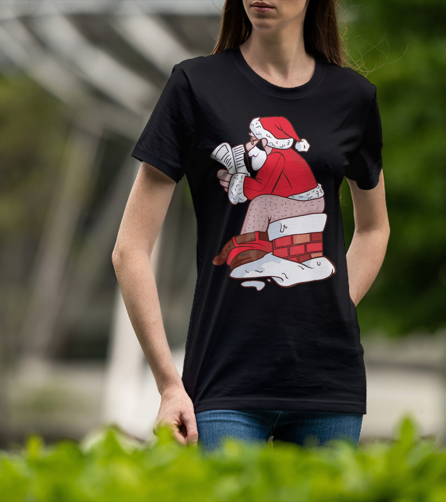Pooping Santa Naughty List Kids Festive Chimney Cartoon T-Shirt