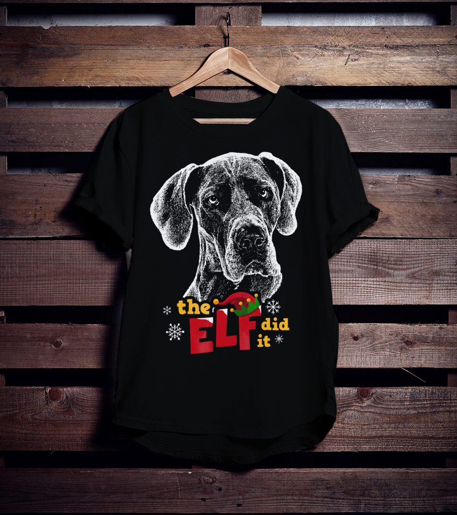The Elf Did It Christmas Great Dane T-Shirt