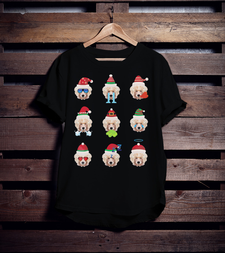 Lovely CAVACHON Dog Faces Santa Christmas Emotions T-Shirt