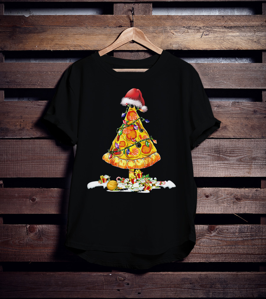 Merry Crustmas Pizza Tree Pizza Lover Holiday Santa Hat T-Shirt