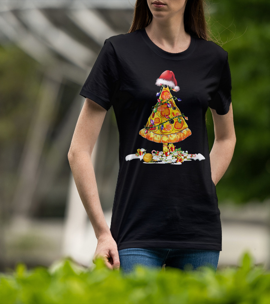 Merry Crustmas Pizza Tree Pizza Lover Holiday Santa Hat T-Shirt