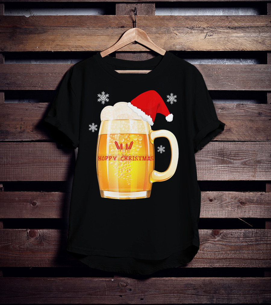 Hoppy Christmas Beer Santa Mug With Snowflakes T-Shirt