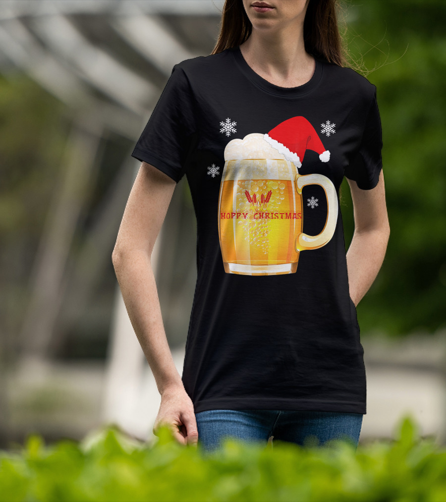 Hoppy Christmas Beer Santa Mug With Snowflakes T-Shirt