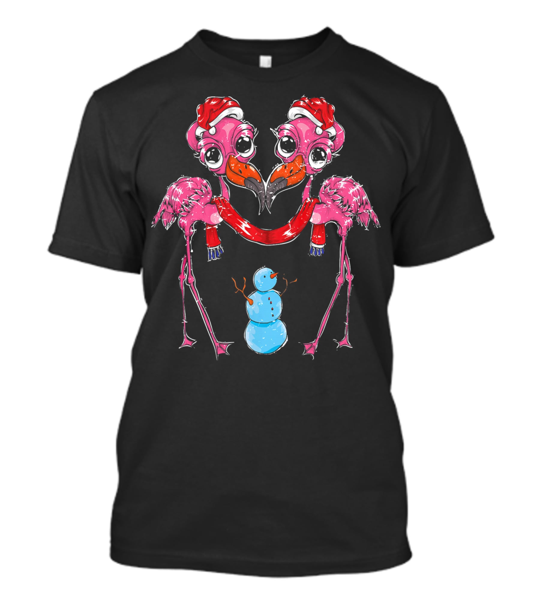 Snowman Xmas Santa Claus Hat Flamingo Chris T-Shirt