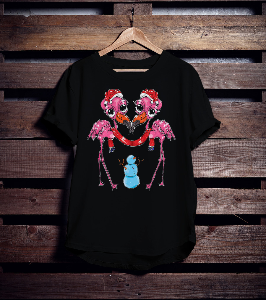 Snowman Xmas Santa Claus Hat Flamingo Chris T-Shirt