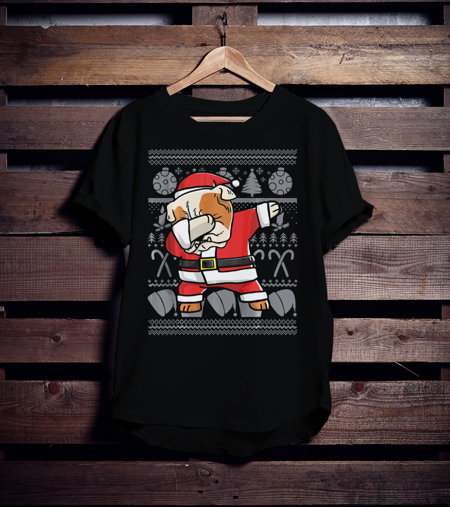 Santa Dabbing English Bulldog Ugly Christmas T-Shirt
