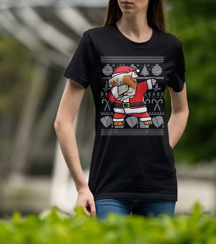 Santa Dabbing English Bulldog Ugly Christmas T-Shirt