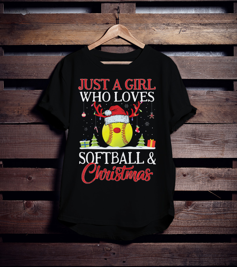 Just A Girl Who Loves Softball And Christmas T-Shirt