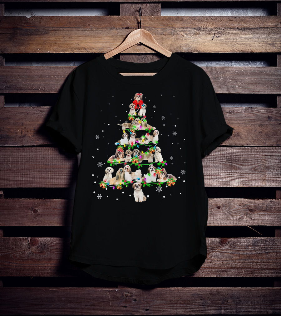 Shih Tzu Christmas Tree X Mas Holiday Dogs Snowflakes T-Shirt