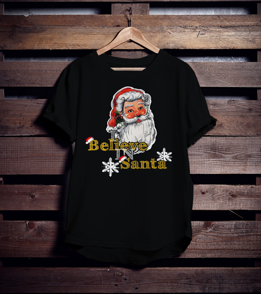 Believe In Santa Claus Christmas Snowflakes T-Shirt