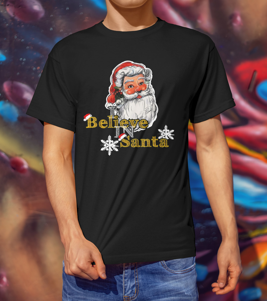 Believe In Santa Claus Christmas Snowflakes T-Shirt