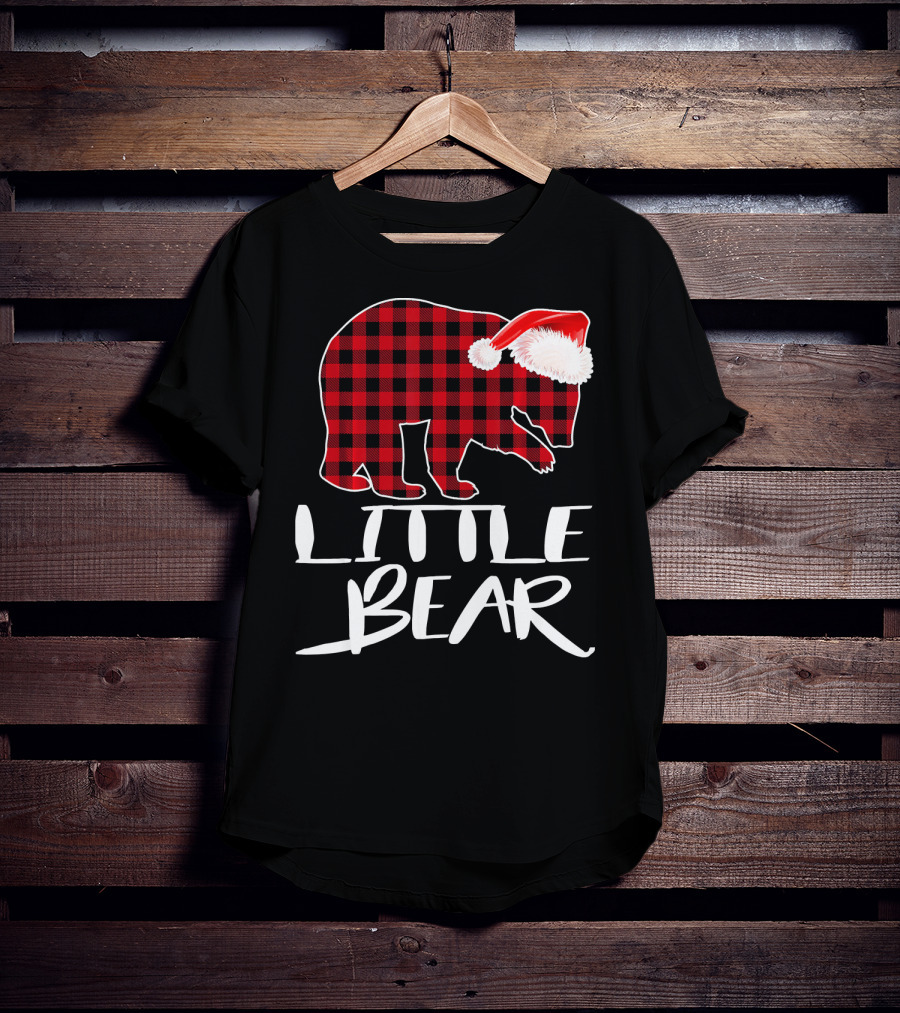 LITTLE BEAR Red Plaid Santa Hat T-Shirt