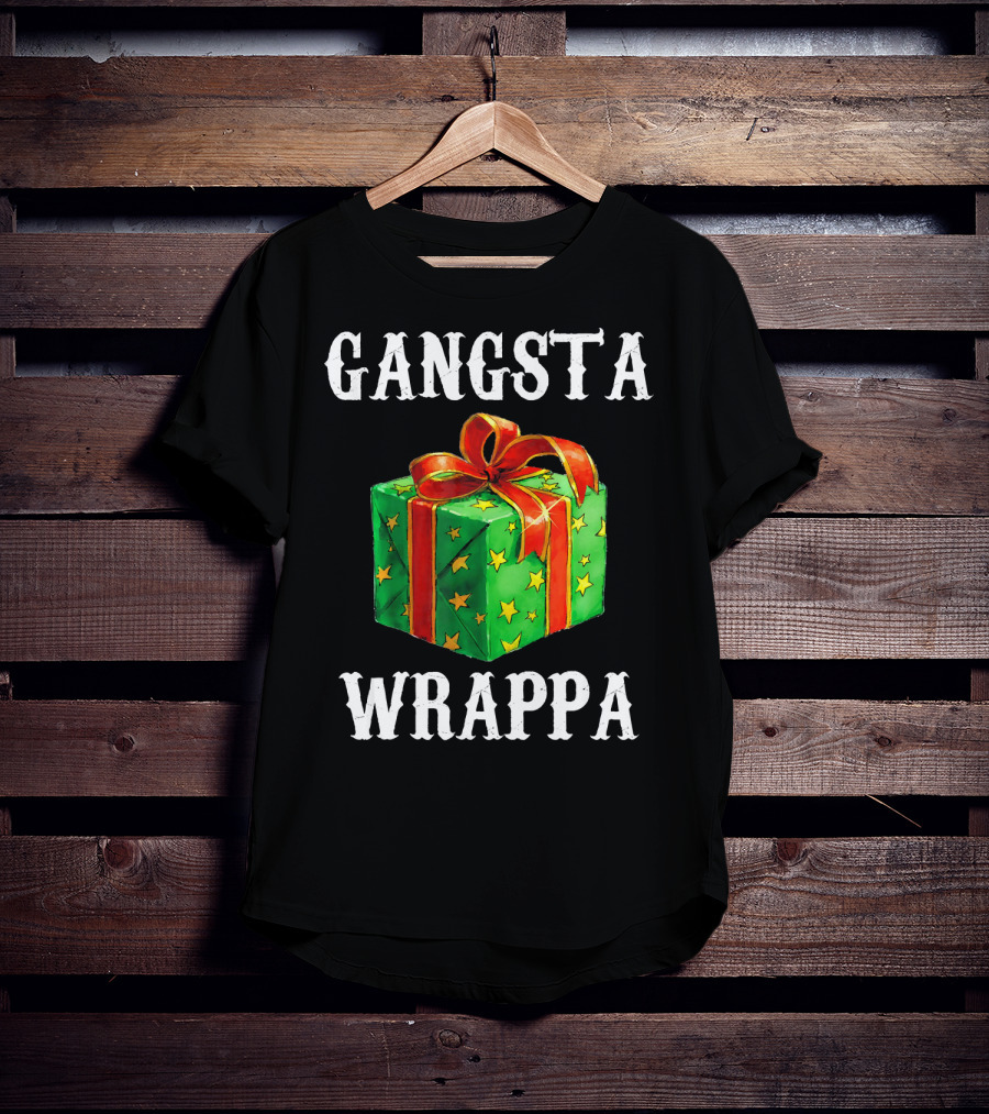 Gangsta Wrappa Green Gift Box With Red Ribbon And Yellow Stars Holiday T-Shirt
