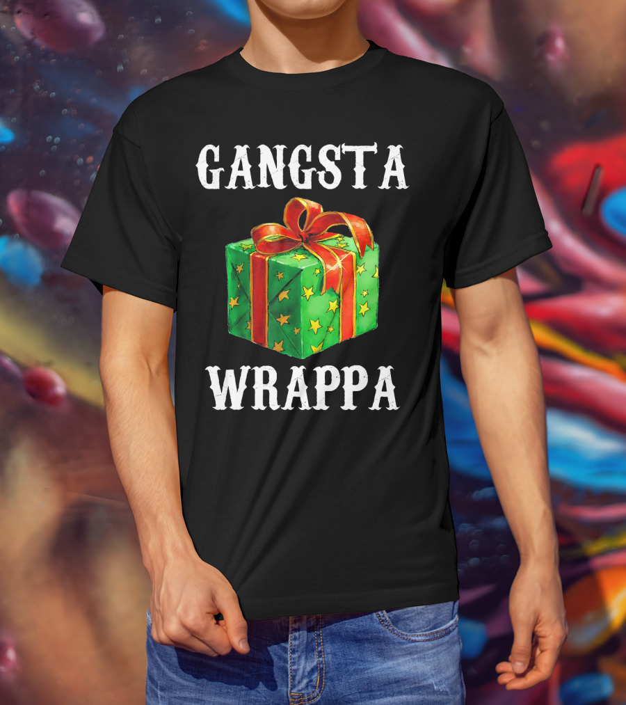 Gangsta Wrappa Green Gift Box With Red Ribbon And Yellow Stars Holiday T-Shirt