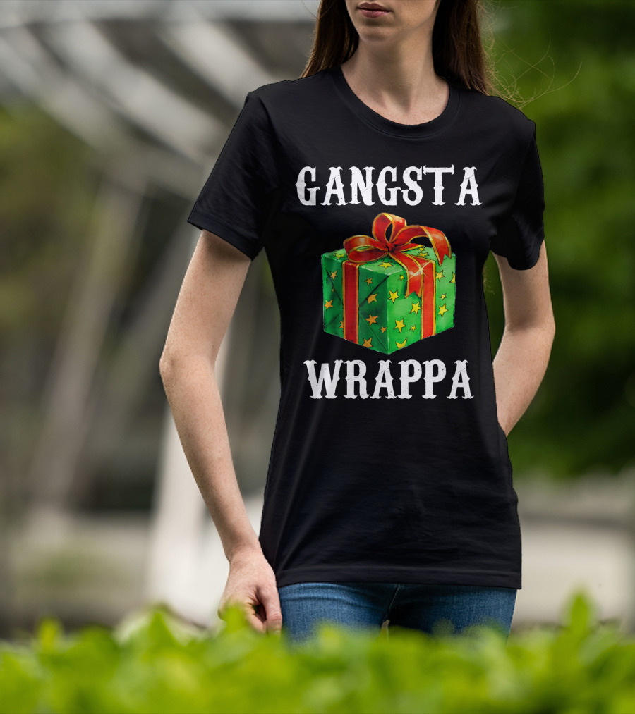Gangsta Wrappa Green Gift Box With Red Ribbon And Yellow Stars Holiday T-Shirt