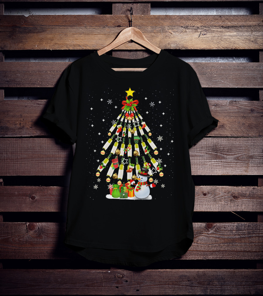 Christmas Wine Bottle Tree With Snowman And Gifts T-Shirt