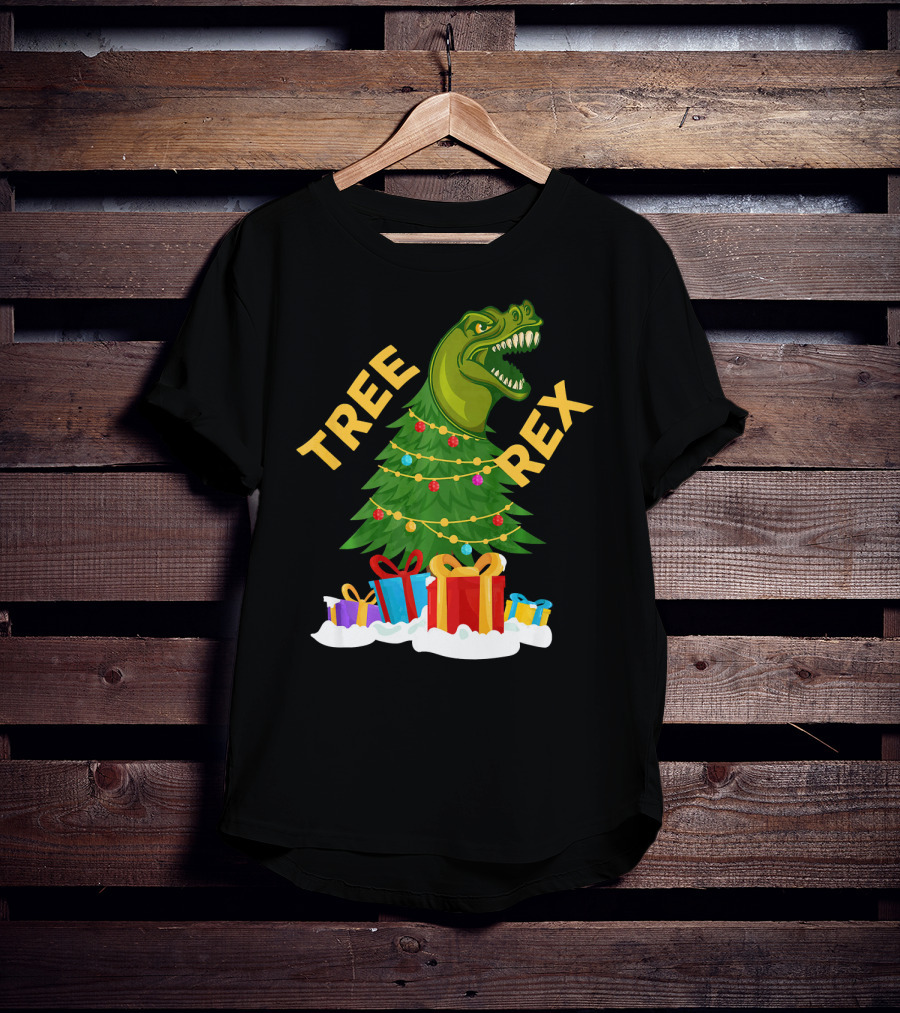 Tree Rex Christmas Dinosaur With Presents And Decorations T-Shirt