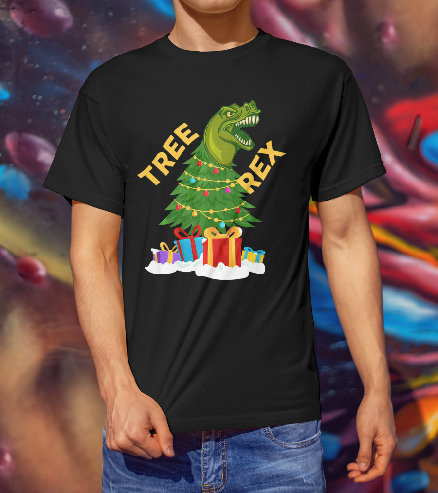 Tree Rex Christmas Dinosaur With Presents And Decorations T-Shirt
