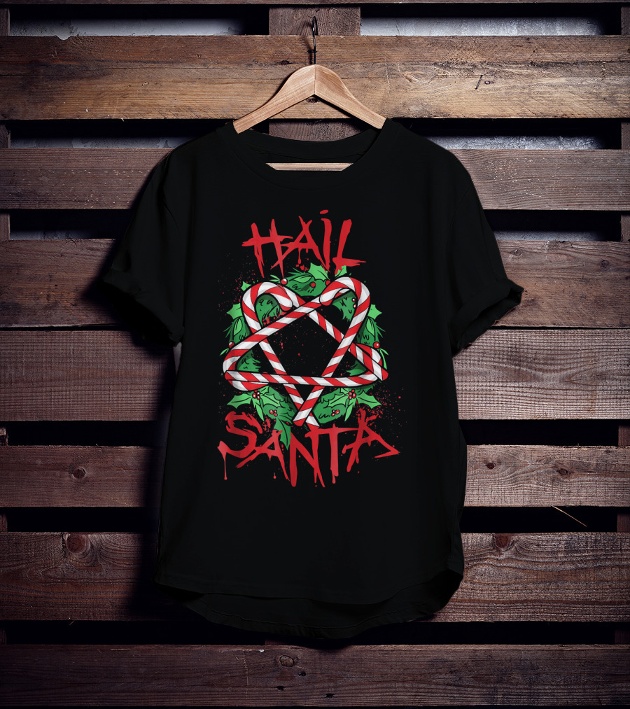 Hail Santa Anti Saint Nicholas Emo Santa College Candy Cane Pentagram T-Shirt