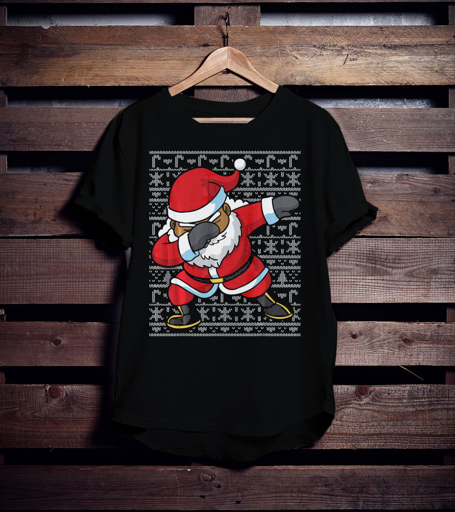 Dabbing Black Santa Ugly Christmas T-Shirt