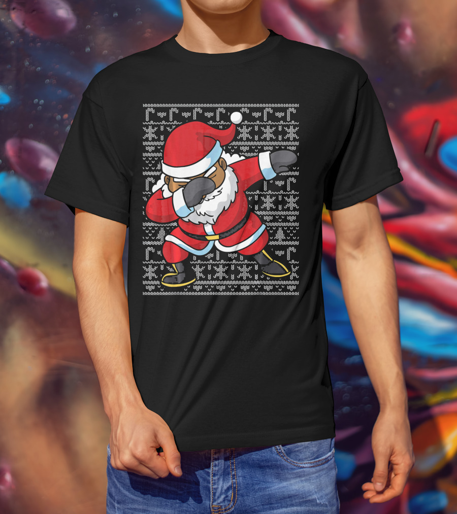 Dabbing Black Santa Ugly Christmas T-Shirt