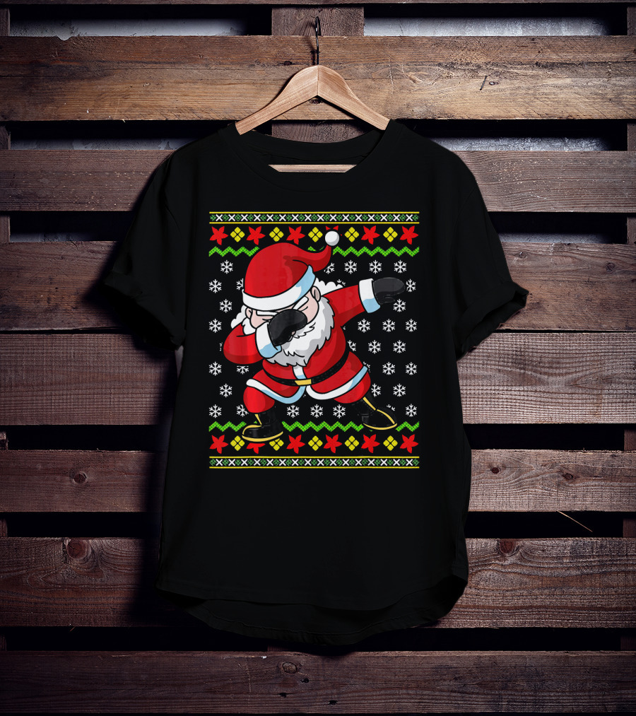 Dabbing Santa Claus Ugly Christmas Dab Snowflakes Festive T-Shirt