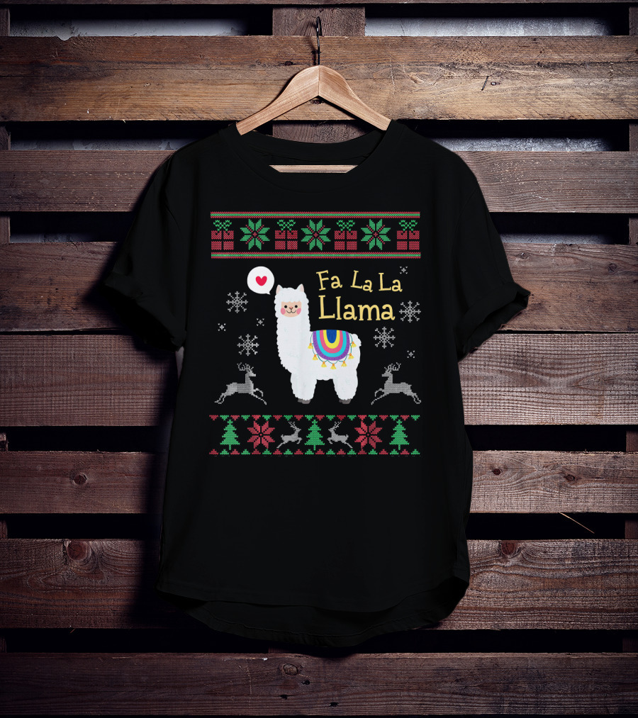Fa La La Llama Ugly Christmas Snowflakes Reindeer Festive T-Shirt