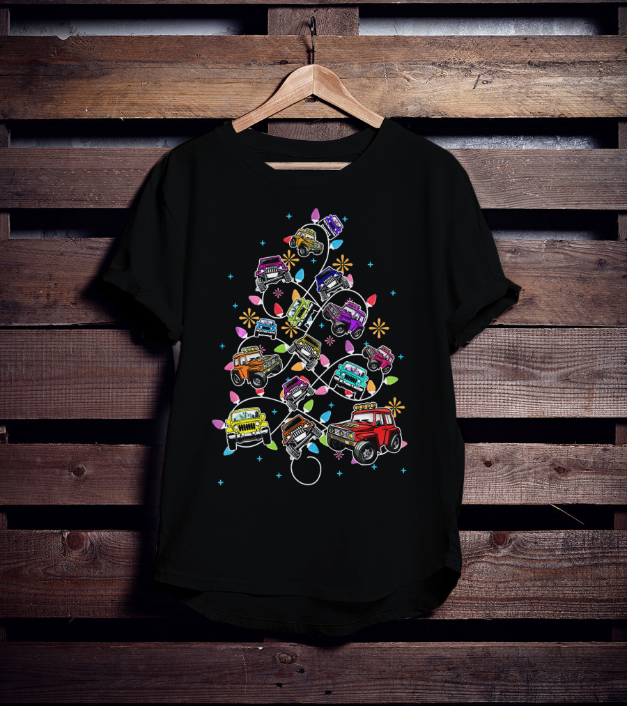 Jeep Christmas Tree Funny Jeeps Lover Colorful Vehicles Holiday Lights T-Shirt