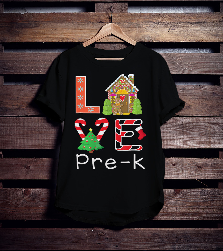 Love Pre-k Gingerbread Christmas Holiday Elements T-Shirt