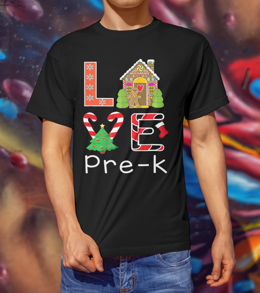 Love Pre-k Gingerbread Christmas Holiday Elements T-Shirt
