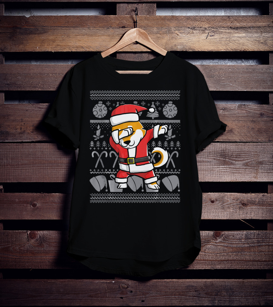Santa Claus Dabbing Shiba Inu Dog Christmas T-Shirt