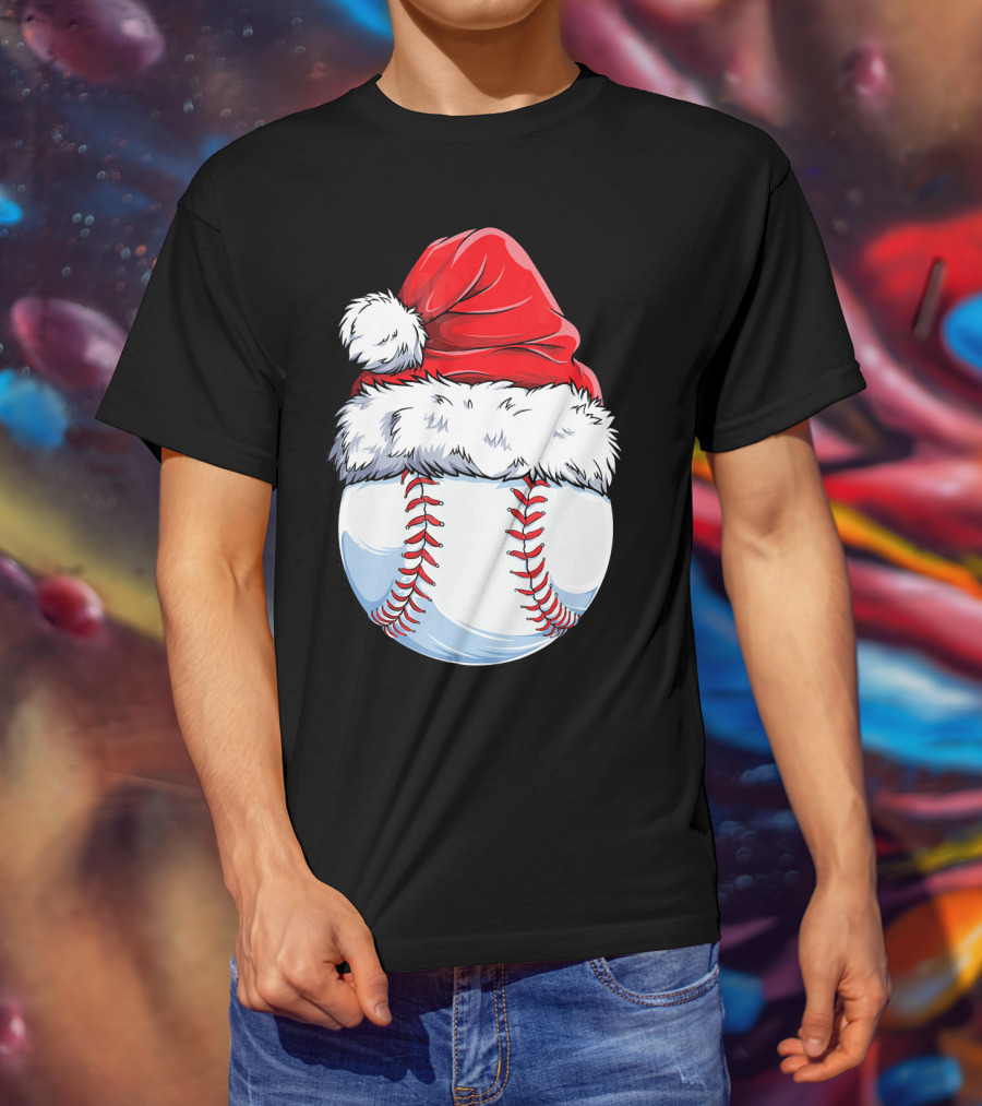 Baseball Santa Christmas Hat T-Shirt