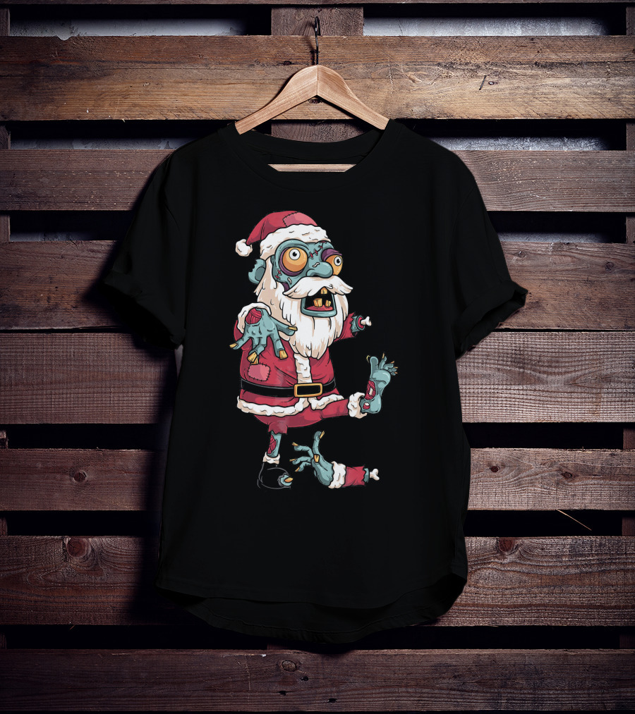 Zombie Christmas Santa Claus Funny Carto Character In Santa Suit T-Shirt