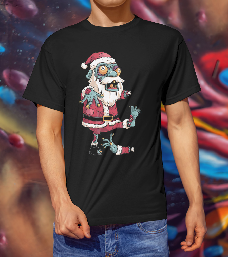 Zombie Christmas Santa Claus Funny Carto Character In Santa Suit T-Shirt