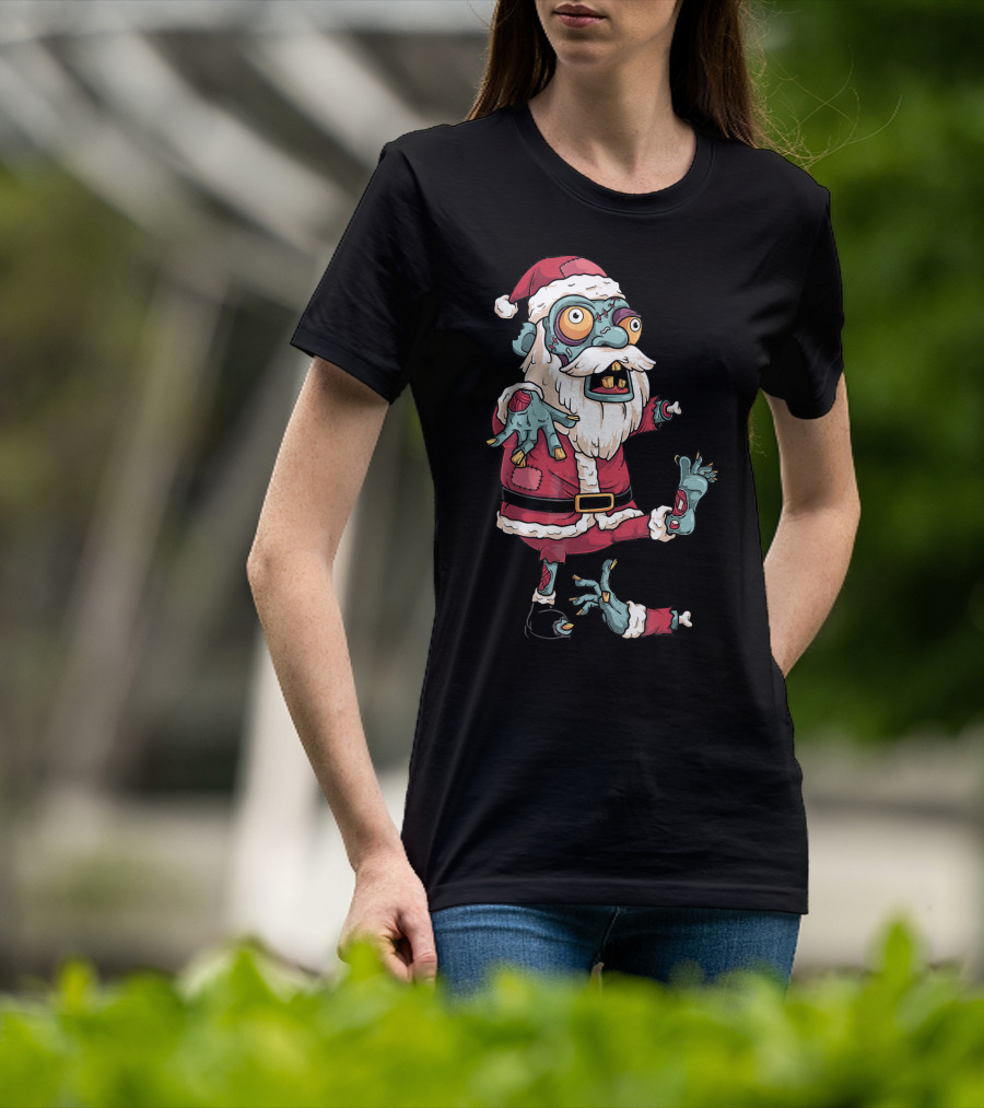 Zombie Christmas Santa Claus Funny Carto Character In Santa Suit T-Shirt