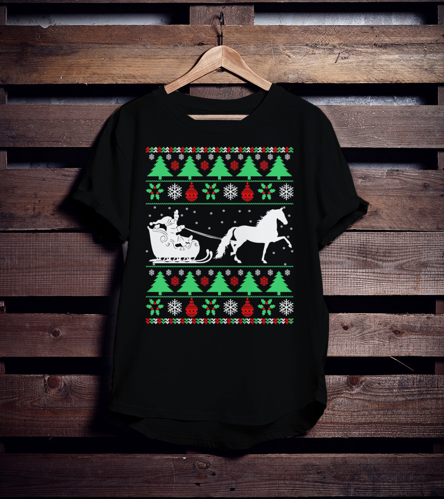 Santa Sleigh Morgan Horse Ugly Christmas T-Shirt