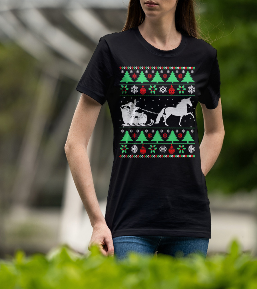 Santa Sleigh Morgan Horse Ugly Christmas T-Shirt