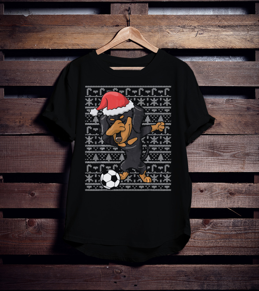 Dabbing Dachshund Santa Soccer Dog T-Shirt