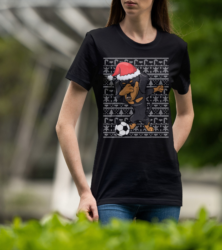 Dabbing Dachshund Santa Soccer Dog T-Shirt