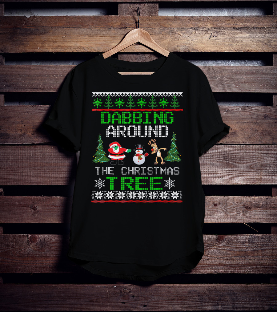 Dabbing Around The Christmas Tree Santa Snowman Reindeer T-Shirt
