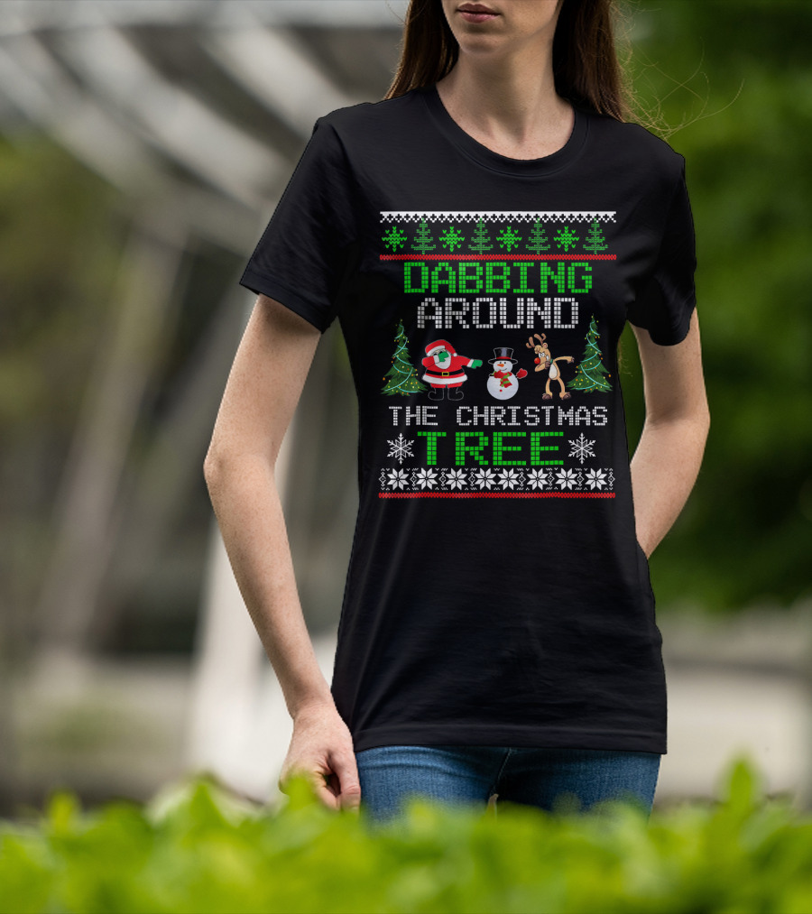 Dabbing Around The Christmas Tree Santa Snowman Reindeer T-Shirt