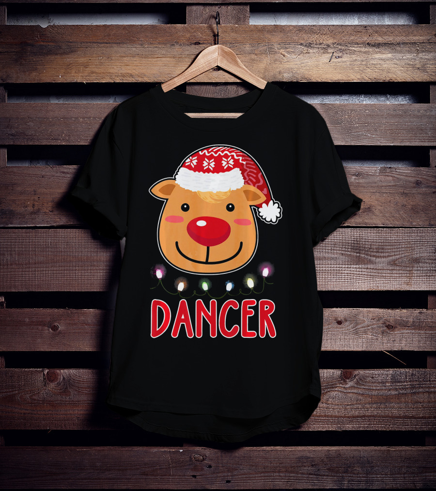 Dancer Reindeer Christmas Lights Santa Hat T-Shirt