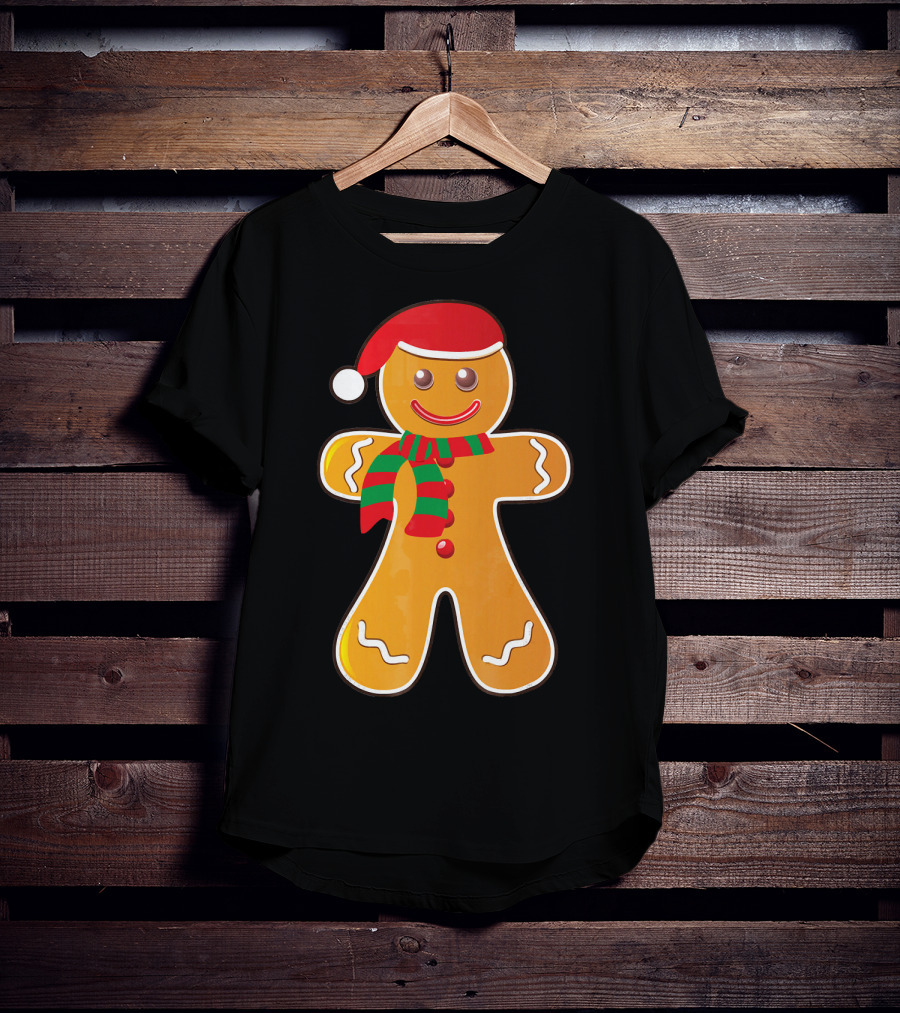 Santa Gingerbread Cookie With Christmas Hat And Scarf T-Shirt