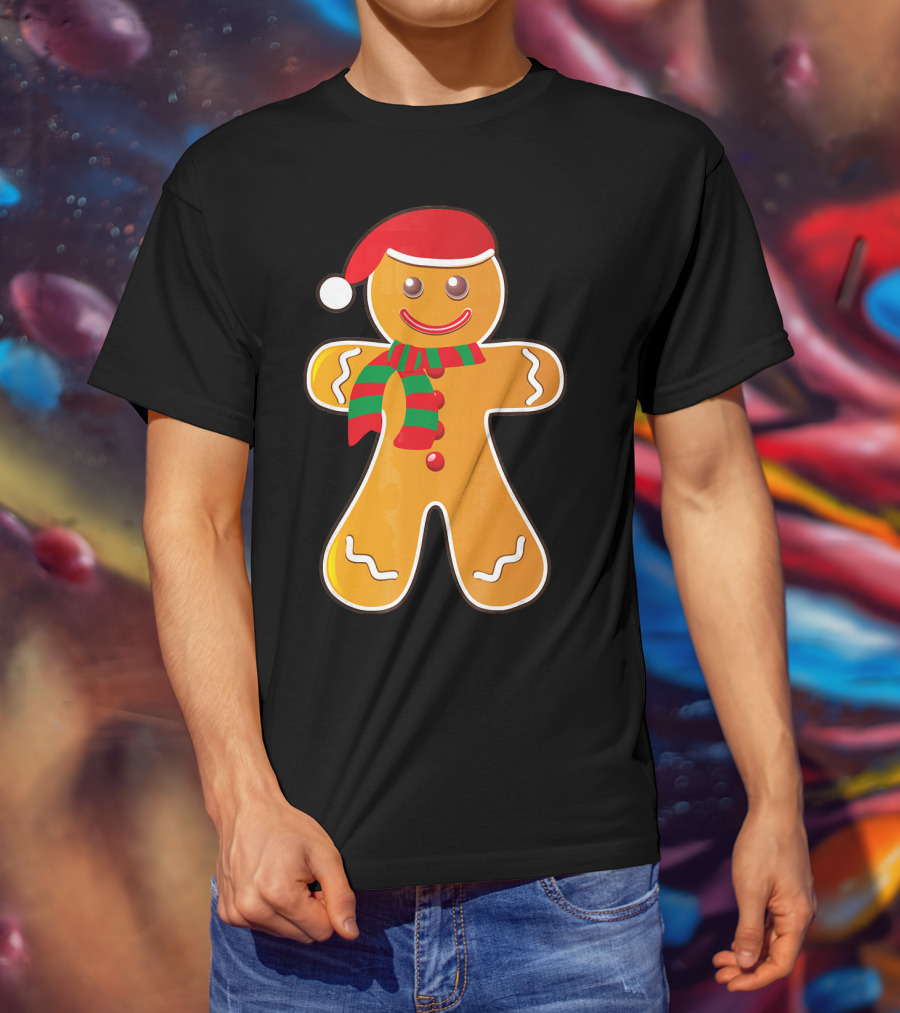 Santa Gingerbread Cookie With Christmas Hat And Scarf T-Shirt