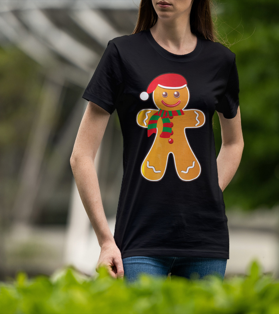 Santa Gingerbread Cookie With Christmas Hat And Scarf T-Shirt